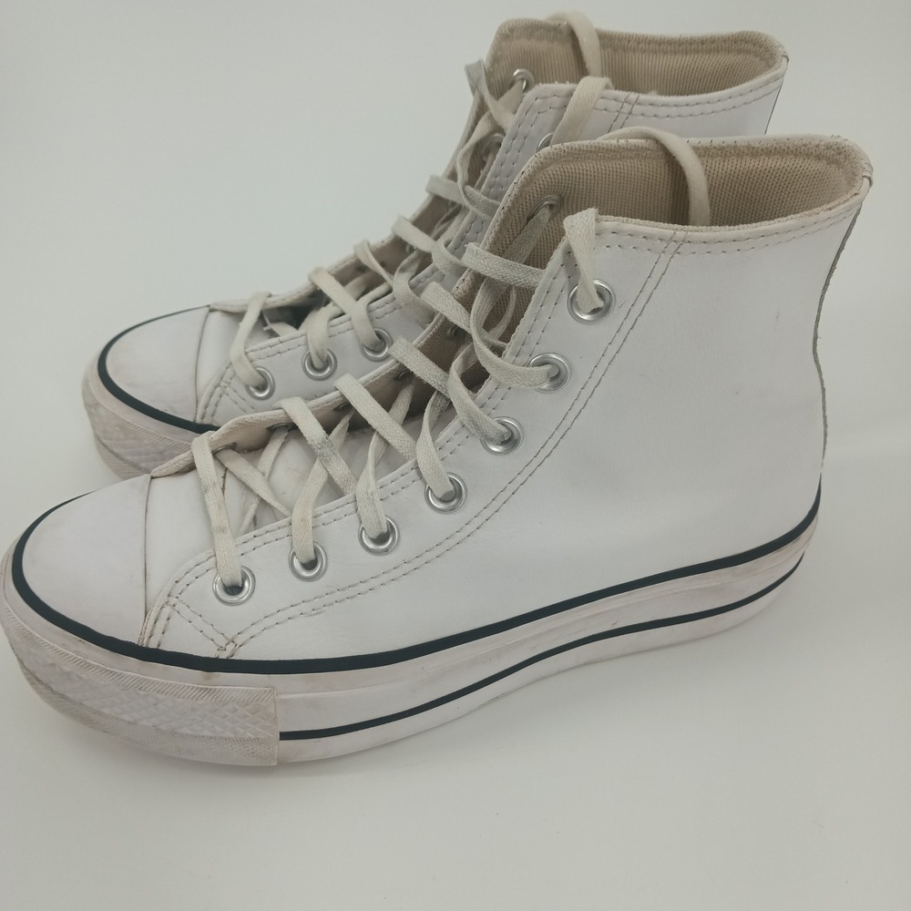 Converse Chuck Taylor All Star Platform High Top White Leather Womens 6.5 - Picture 3 of 9